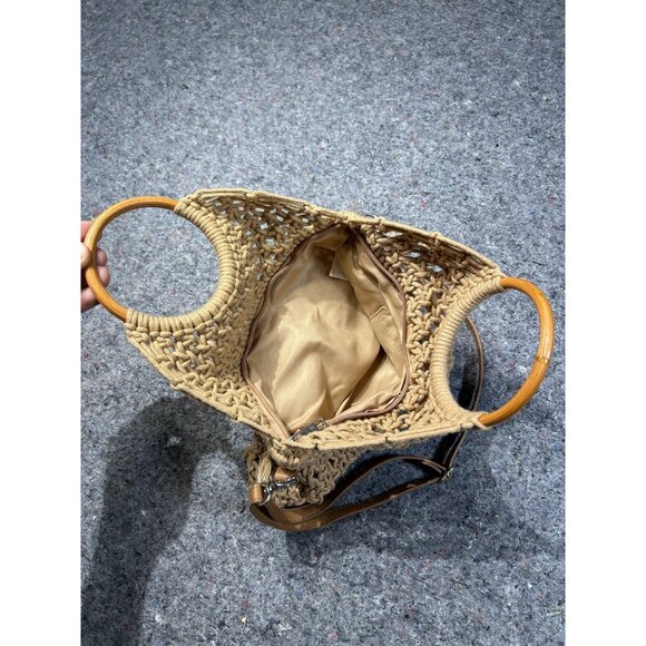 NWT Natural Crocheted Crossbody Purse with Bamboo Handles - Picture 7 of 10